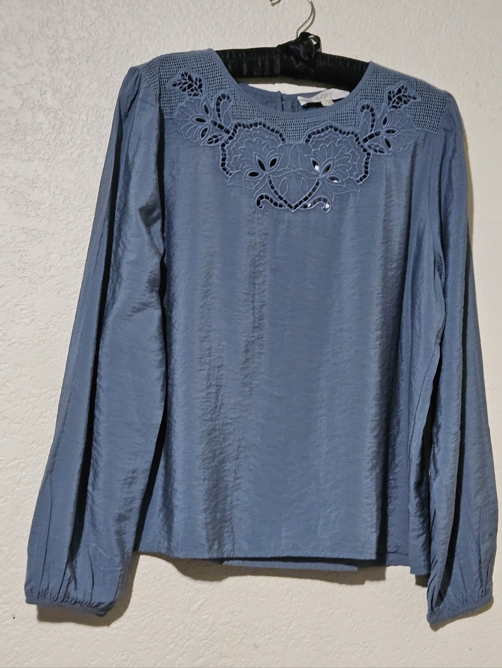 Loft Embroidered Blue Blouse Medium - Picture 3 of 7